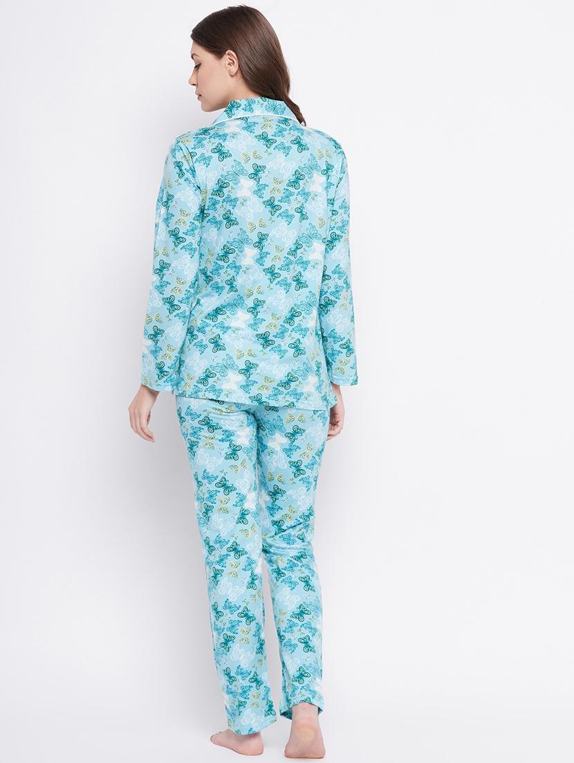 shirt collar printed nightwear pajama set - 18305852 - Standard Image - 2
