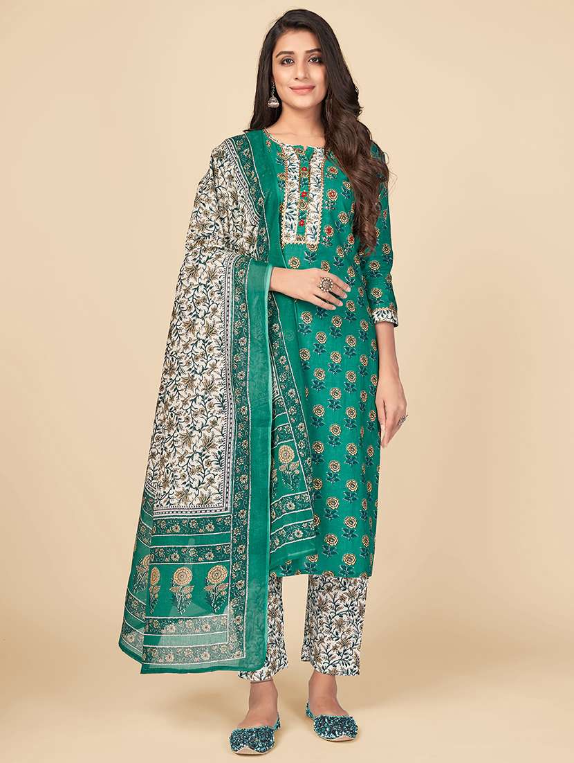 turquoise cotton suit  set