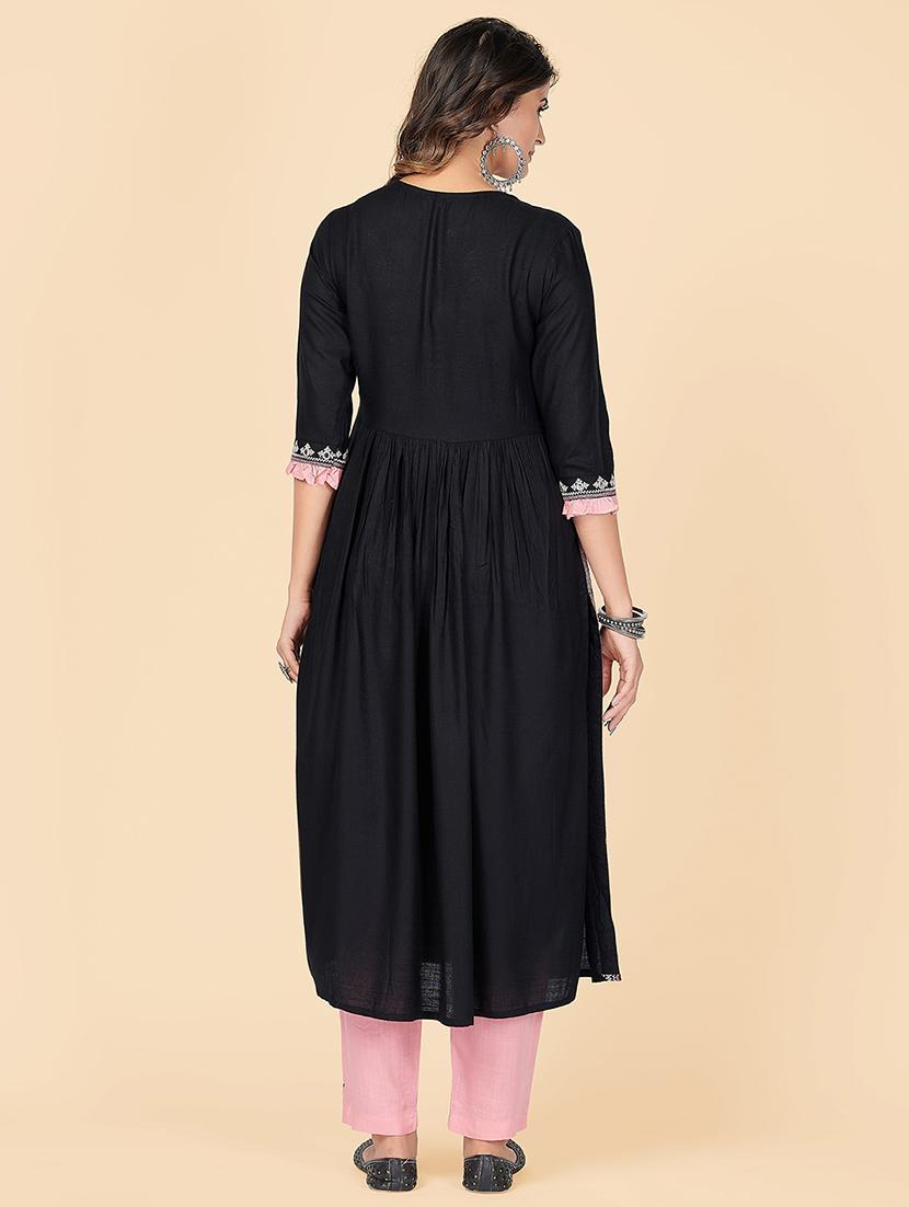 black rayon kurta pant set - 18306126 - Standard Image - 2
