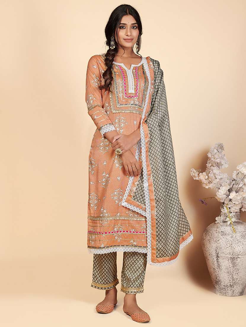 orange rayon suit  set