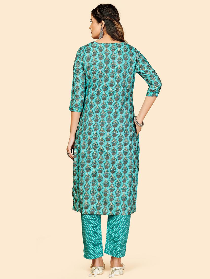 turquoise cotton kurta pant set - 18306158 - Standard Image - 2