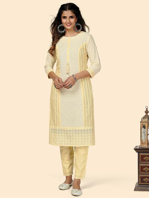 yellow cotton kurta pant set - 18306203 - Standard Image - 0