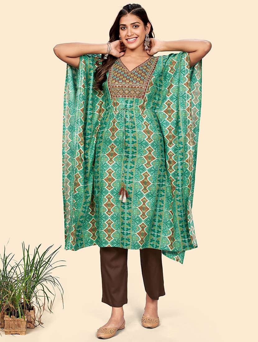 turquoise rayon kurta pant  set