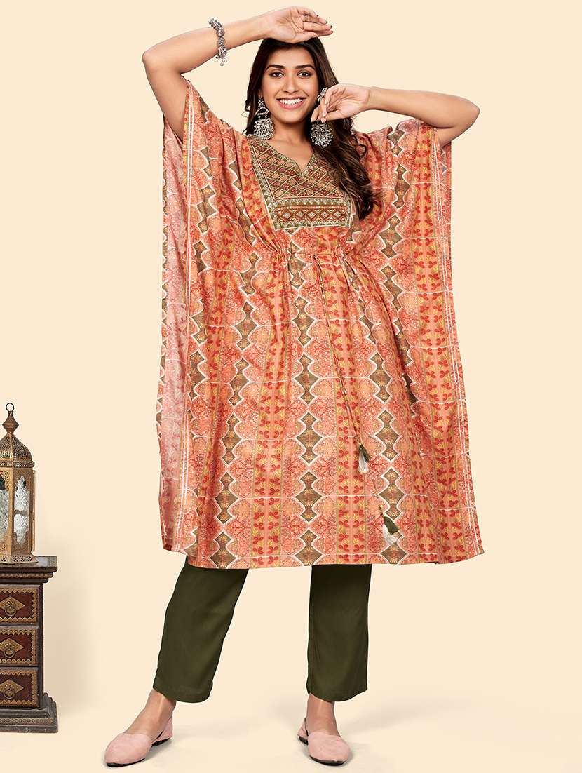 orange rayon kurta pant  set