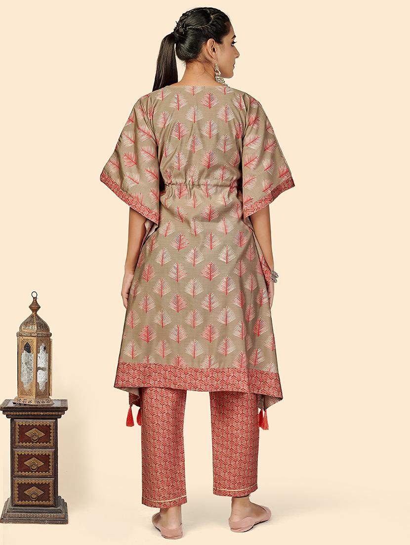 olive art silk kurta pant set - 18306273 - Standard Image - 2