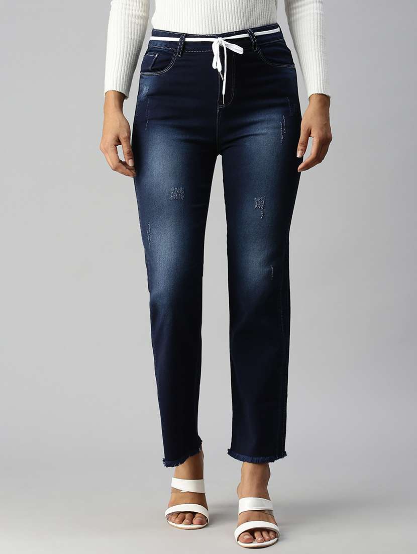 women's distress straight fit jeans