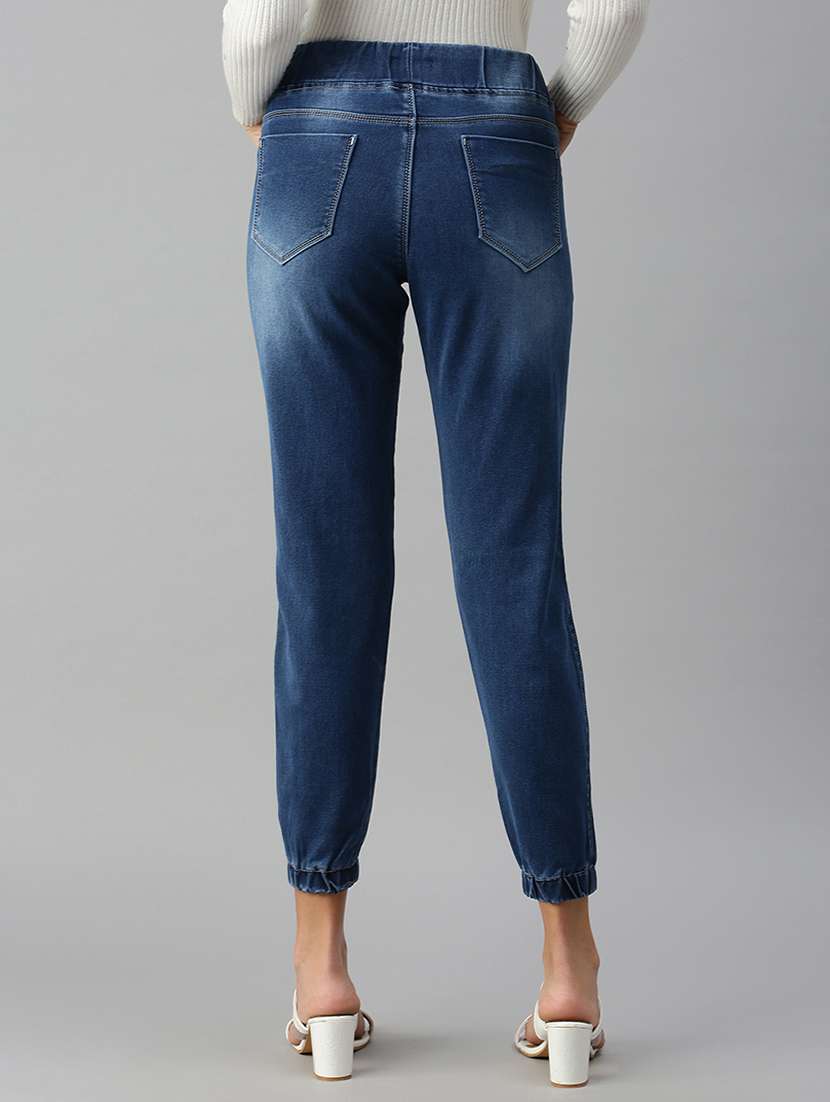 women plain blue jogger fit jeans - 18306582 -  Standard Image - 2