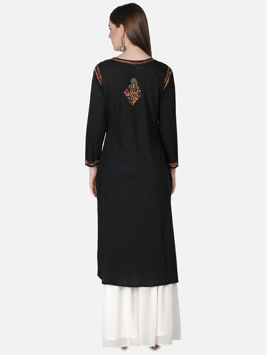 black chikankari straight kurta - 18306951 - Standard Image - 2