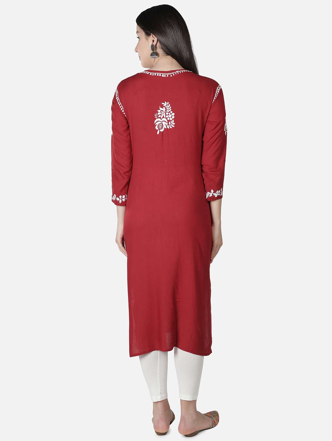 maroon chikankari straight kurta - 18306972 -  Standard Image - 2