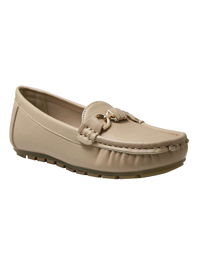 beige pu slip on loafers - 18306980 - Zoom Image - 0