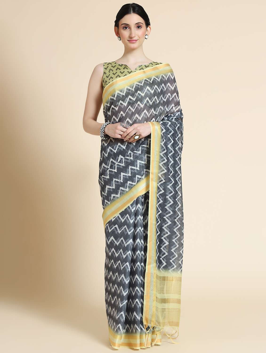 grey chanderi saree with blouse