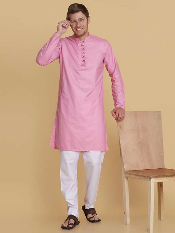pink solid long kurta