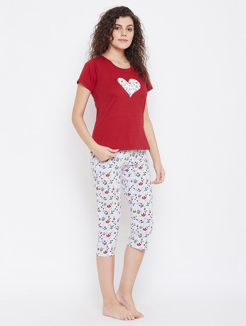 short sleeved printed capri set nightwear set - 18307374 - Standard Image - 2