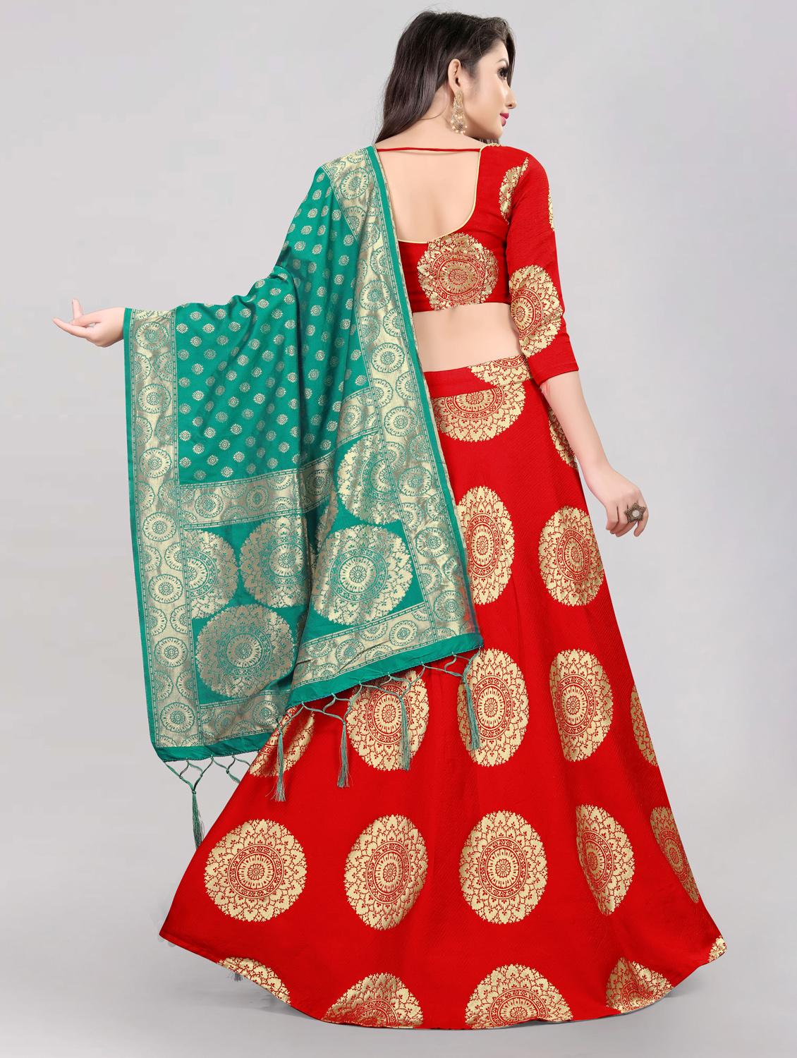 red banarasi flared lehenga - 18308345 - Standard Image - 2