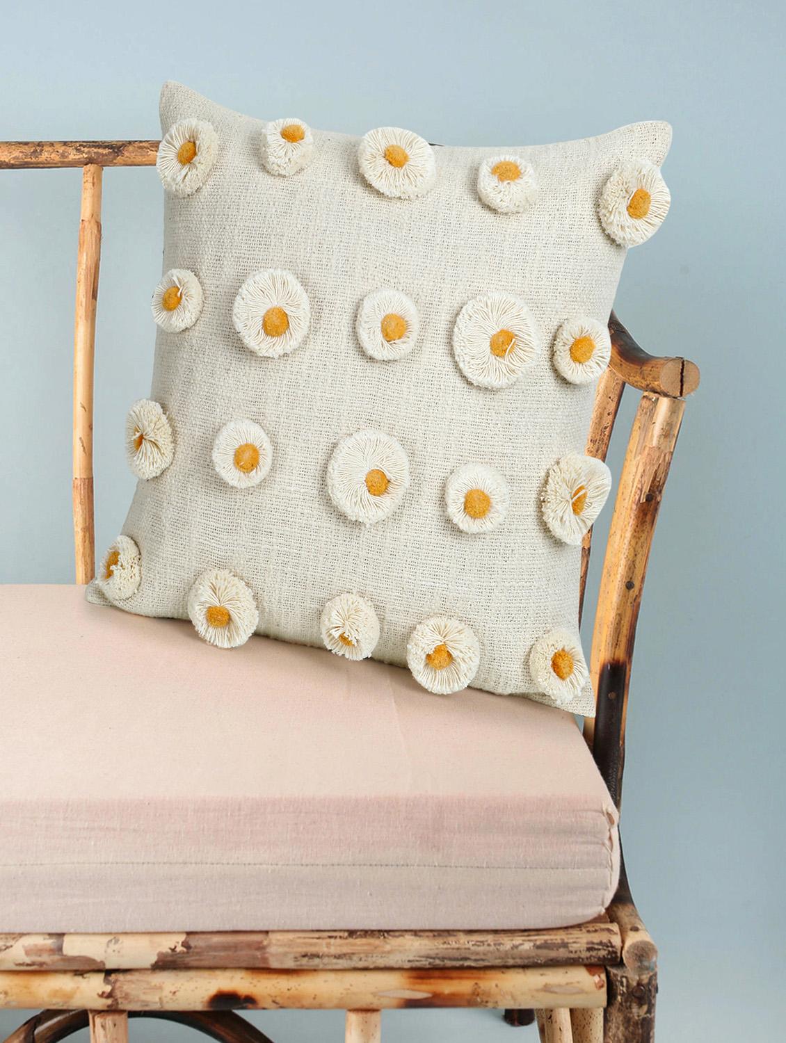 mezposh rustic natural & mustard polka cotton cushion cover (16"x16") - 18308575 - Zoom Image - 0