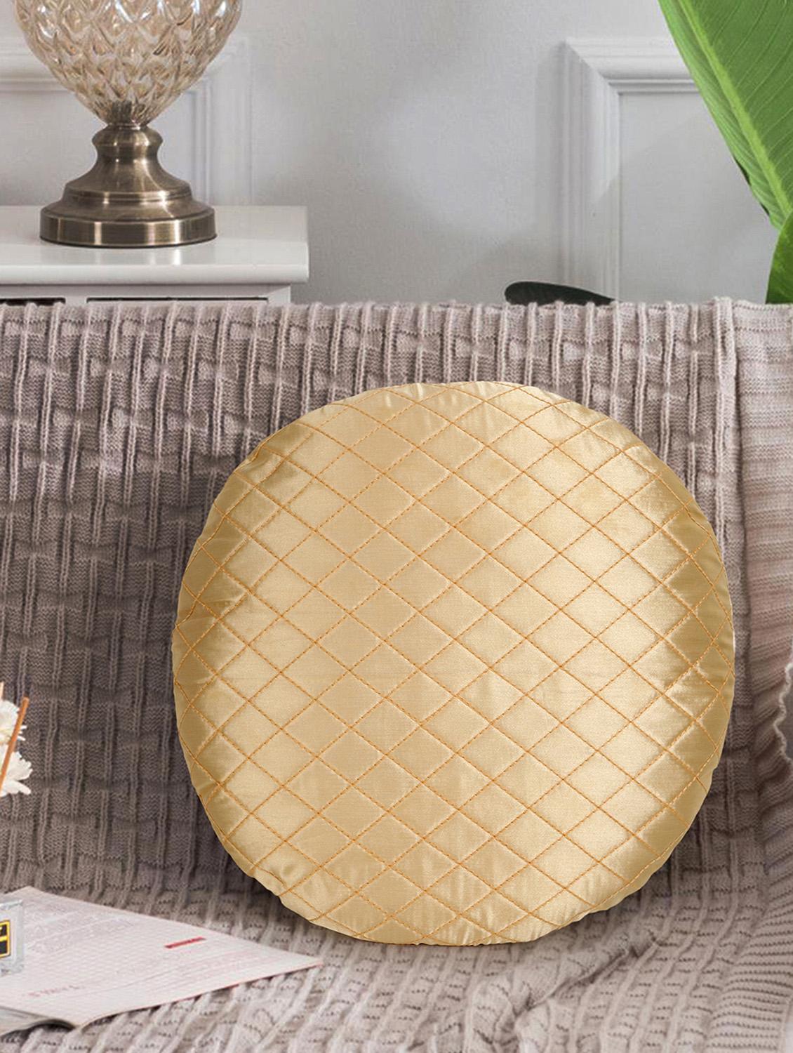 mezposh rasta cream quilted satin round cushion cover (14") - 18308582 -  Zoom Image - 0