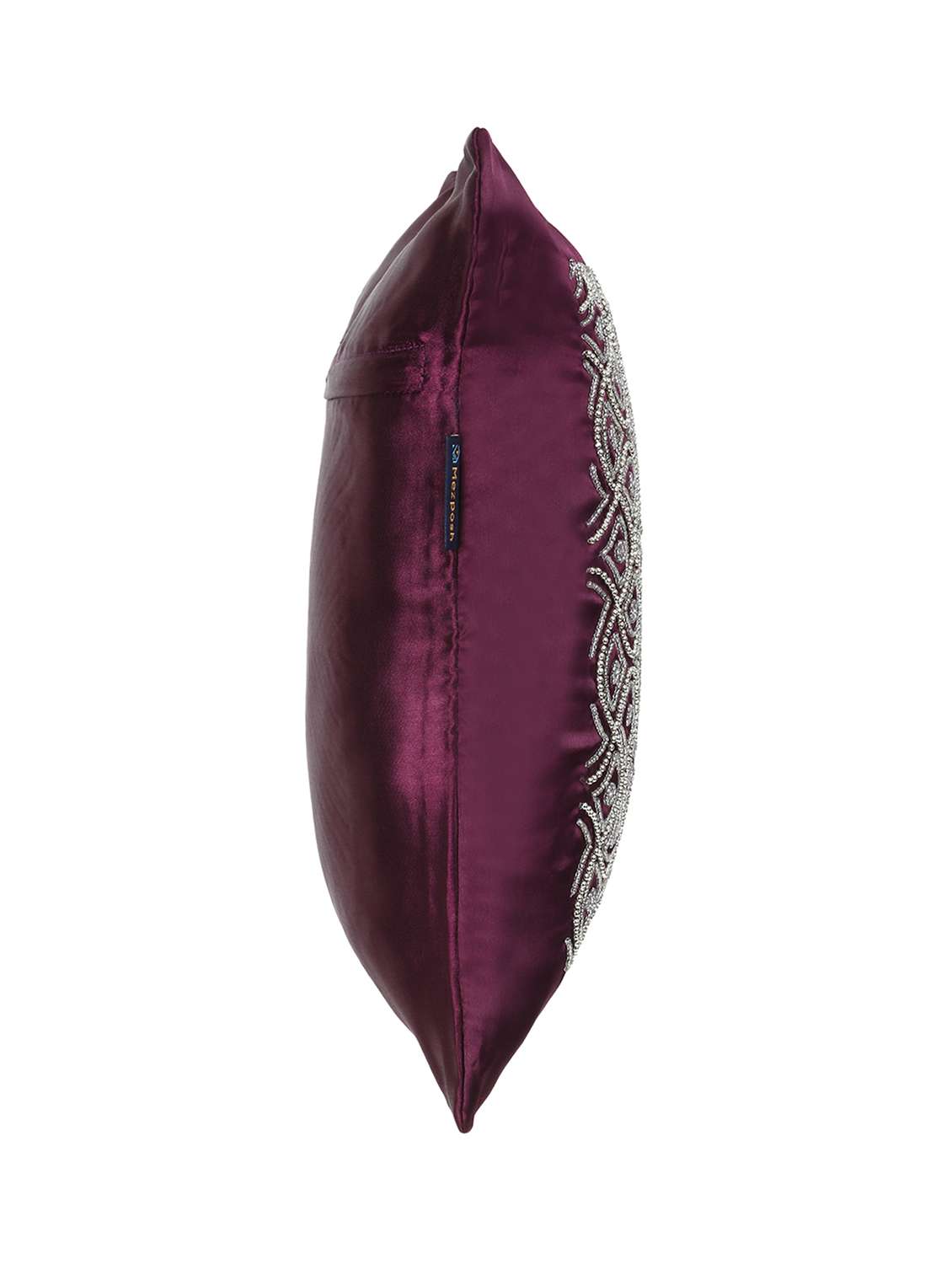 Mezposh Dazzle Purple & Silver Ogee Embellished Satin Cushion Cover (16"X16")