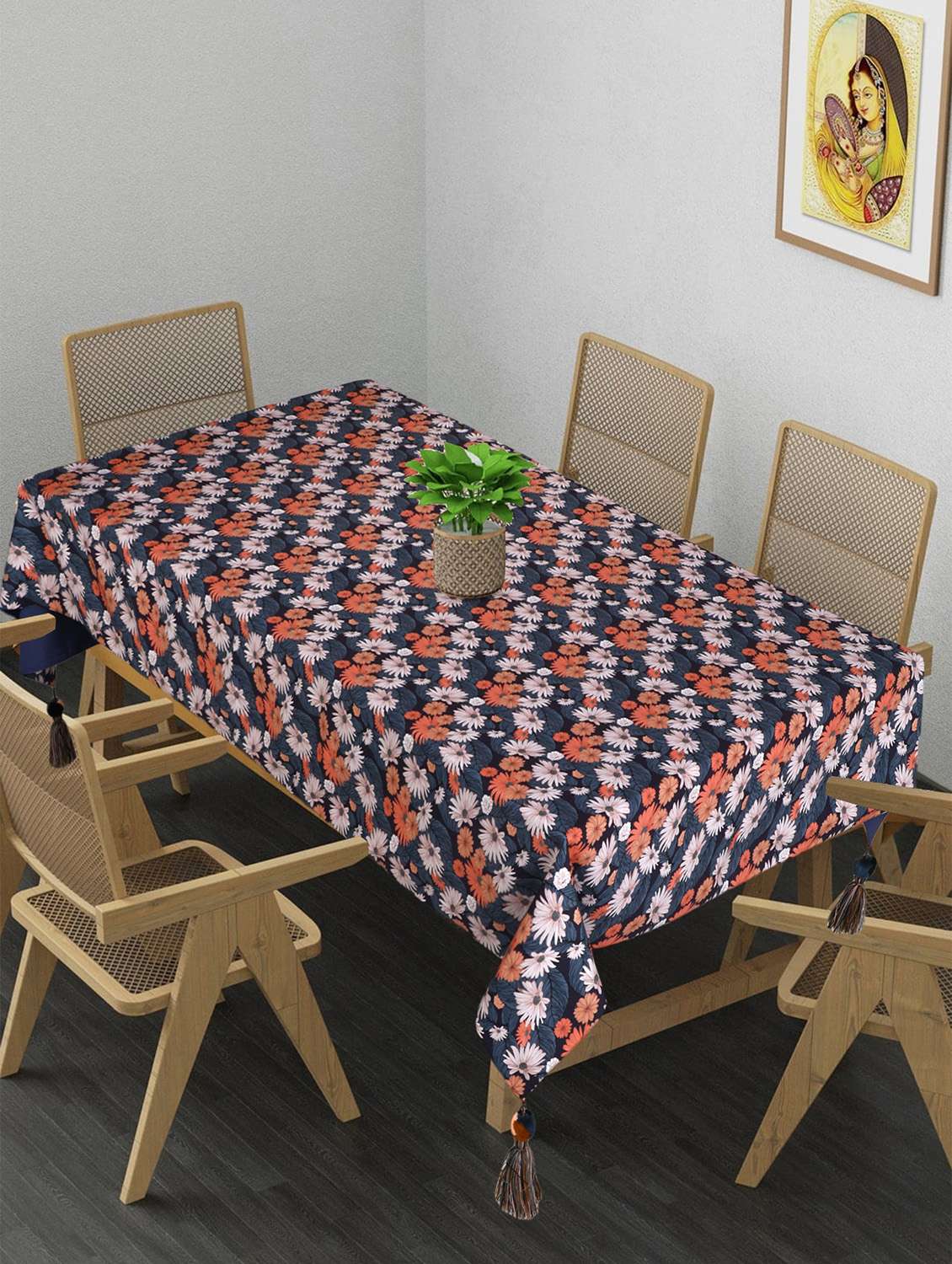 mezposh's chintz floral digital printed table cover ( 6 seater)