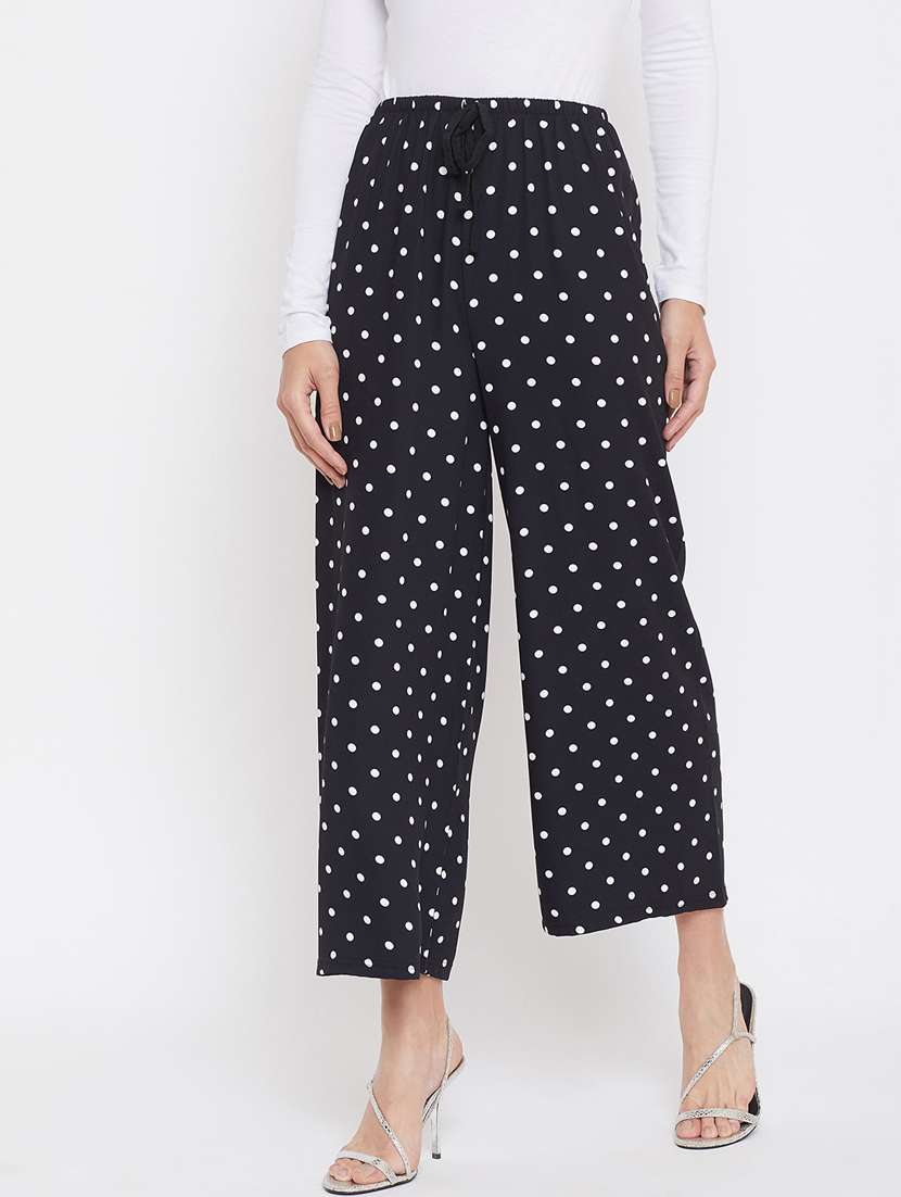 black mid-rise polka printed trouser