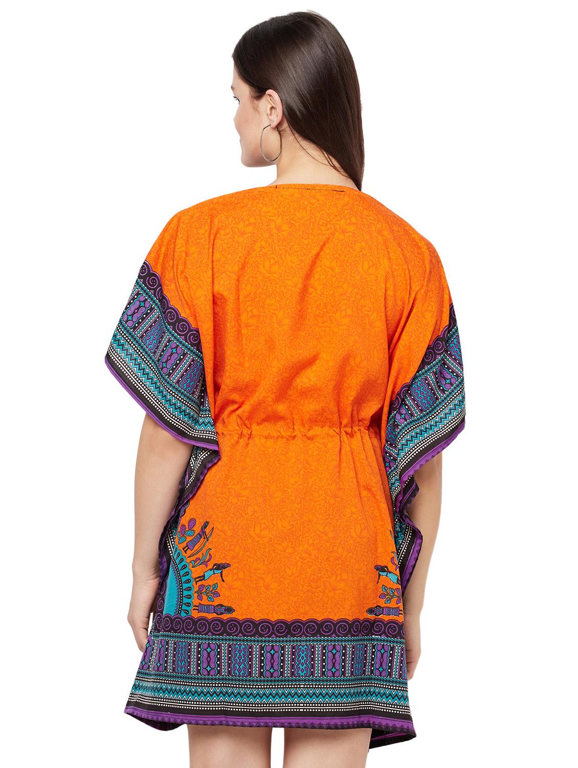 orange relaxed fit v neck printed kaftan dress - 18308878 - Standard Image - 2