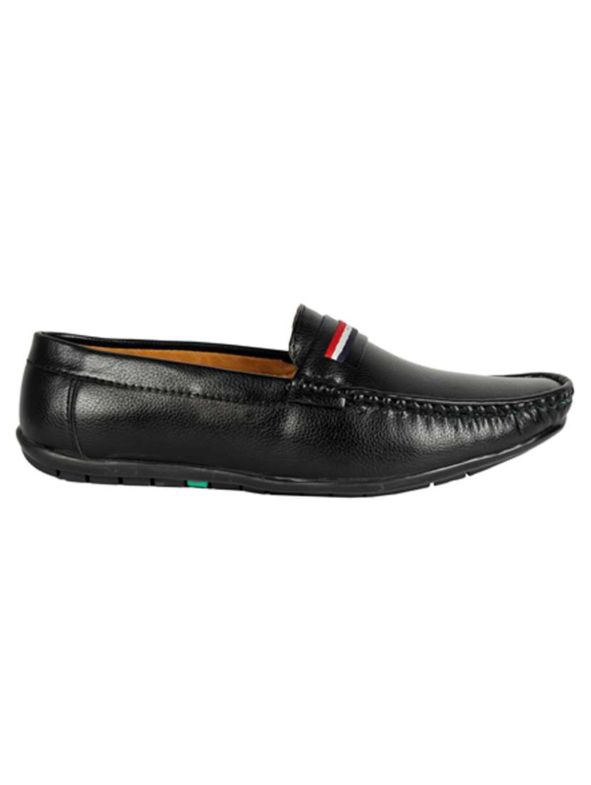 black synthetic & mesh slip on moccasins