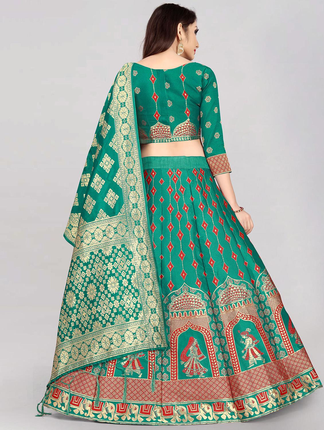 green banarasi flared lehenga - 18309424 - Standard Image - 2