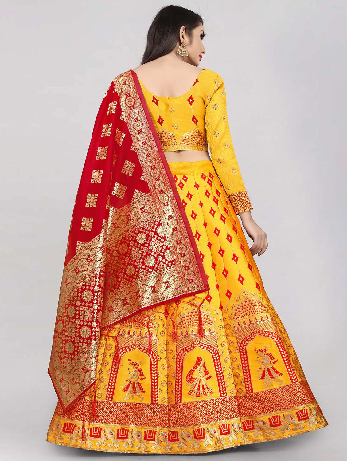 yellow banarasi flared lehenga - 18309429 -  Standard Image - 2
