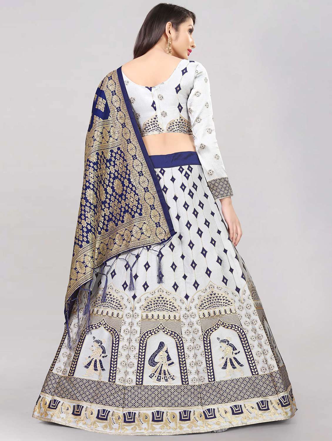 white banarasi flared lehenga - 18309430 - Standard Image - 2