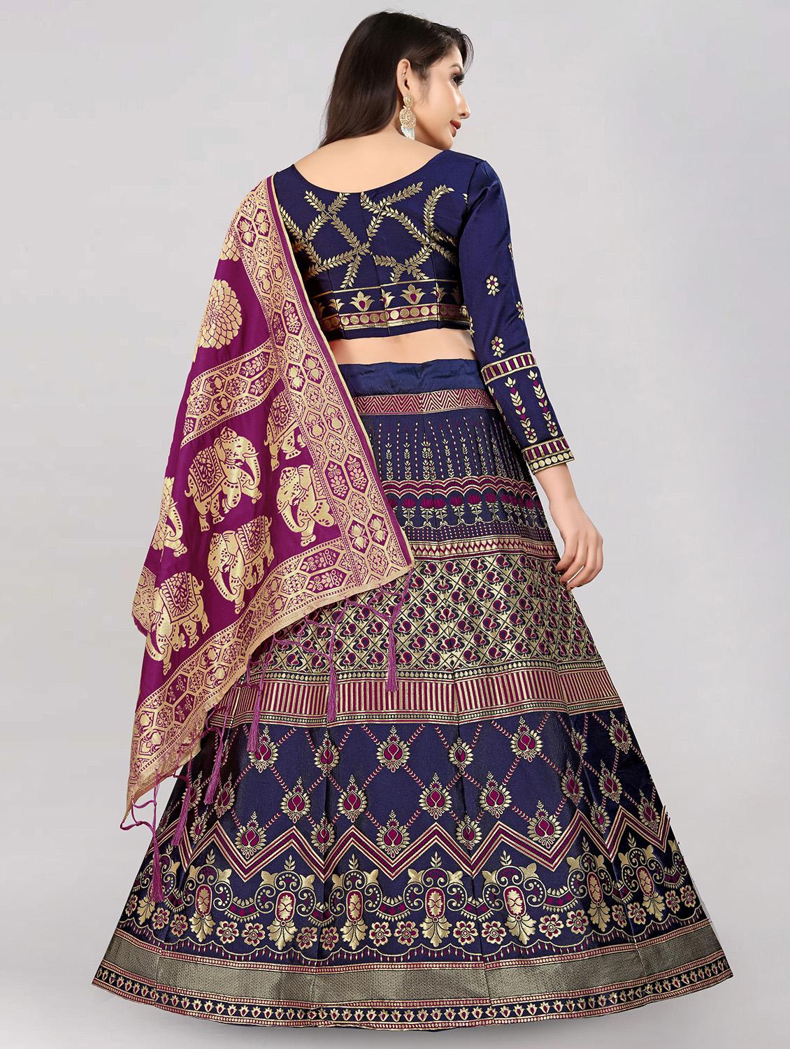 purple banarasi flared lehenga - 18309480 - Standard Image - 2