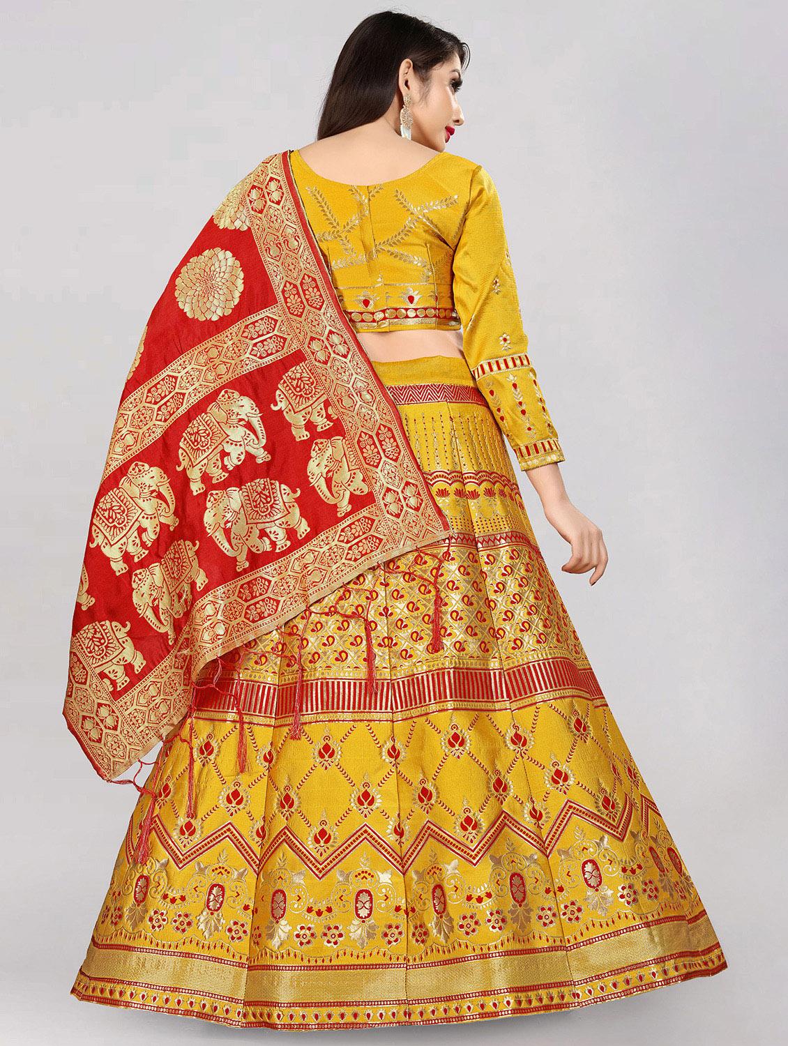 yellow banarasi flared lehenga - 18309481 - Standard Image - 2