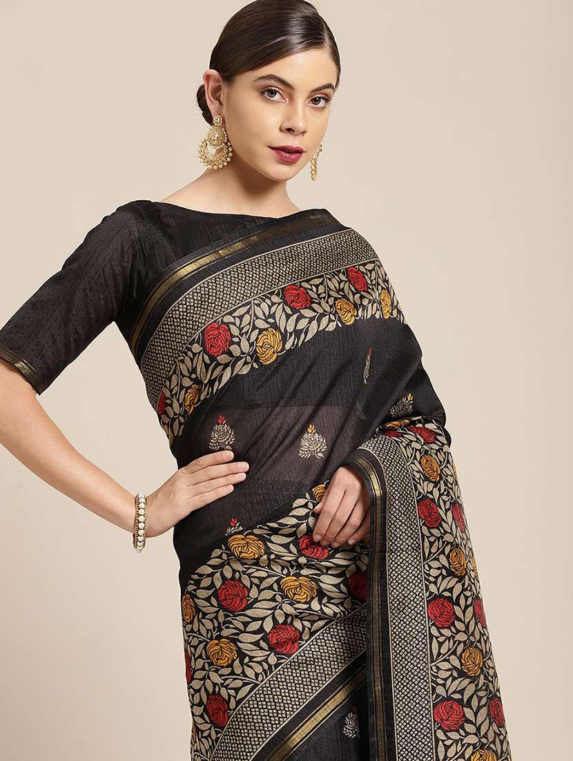 women's floral black colored saree - 18310266 -  Standard Image - 2