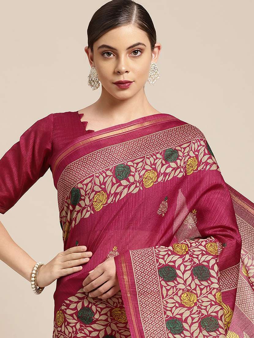 purple cotton blend printed saree with blouse - 18310267 -  Standard Image - 2