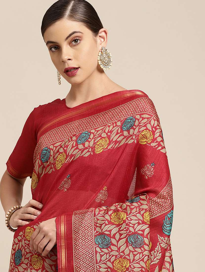 women's floral red colored saree - 18310268 -  Standard Image - 2