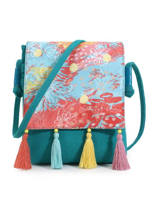 turquoise floral regular sling bag - 18310274 - Standard Image - 0