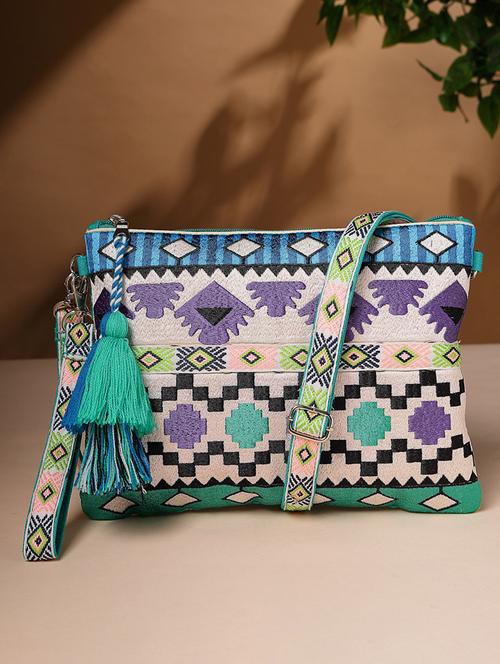 white embroidered regular sling bag - 18310278 -  Standard Image - 0