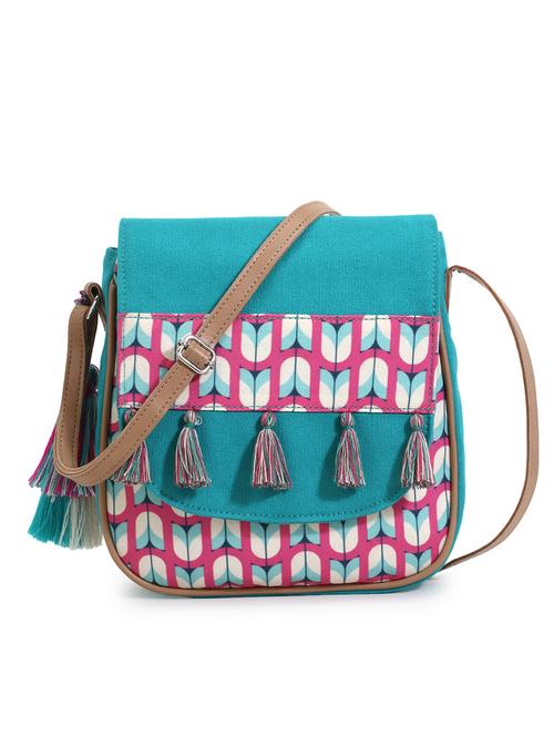 sea green printed tassel detailed sling bag - 18310285 -  Standard Image - 0