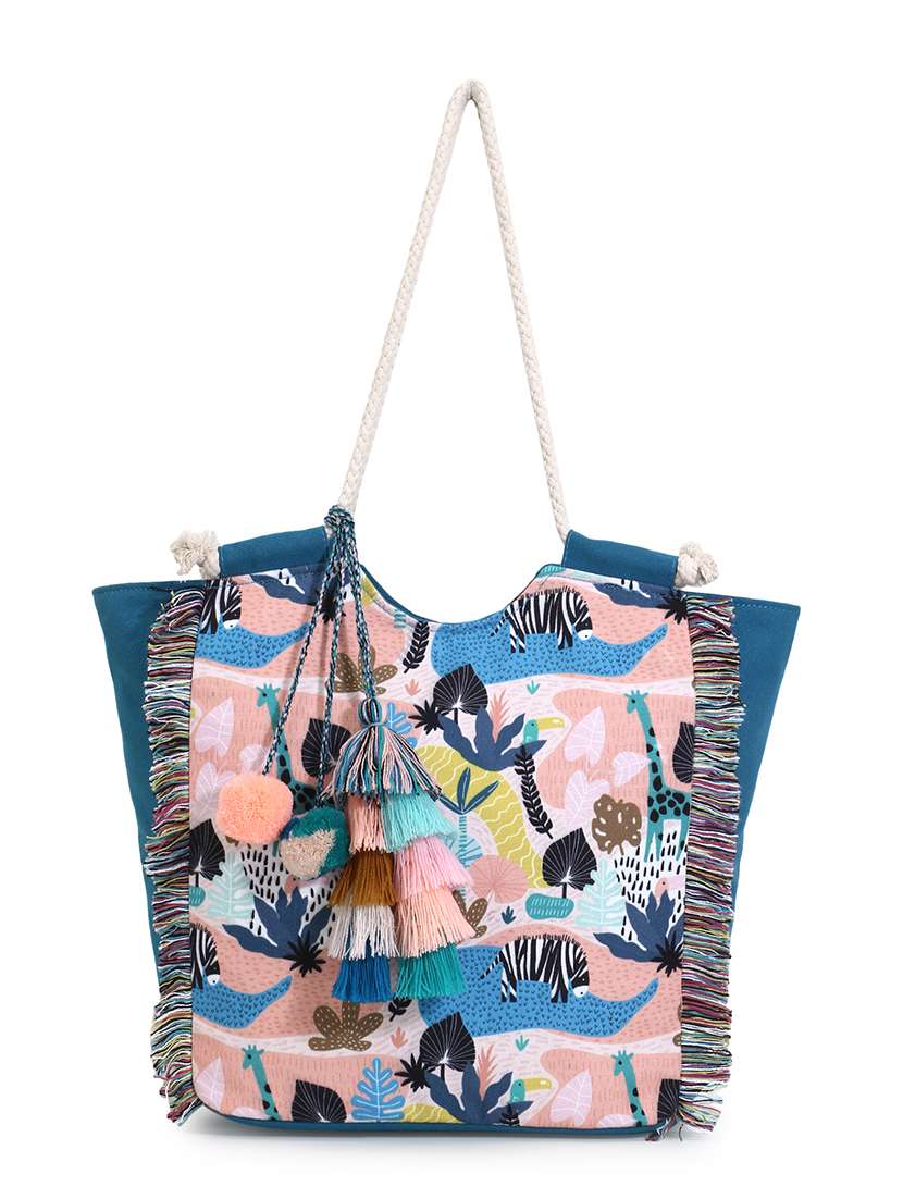 blue printed regular tote bag