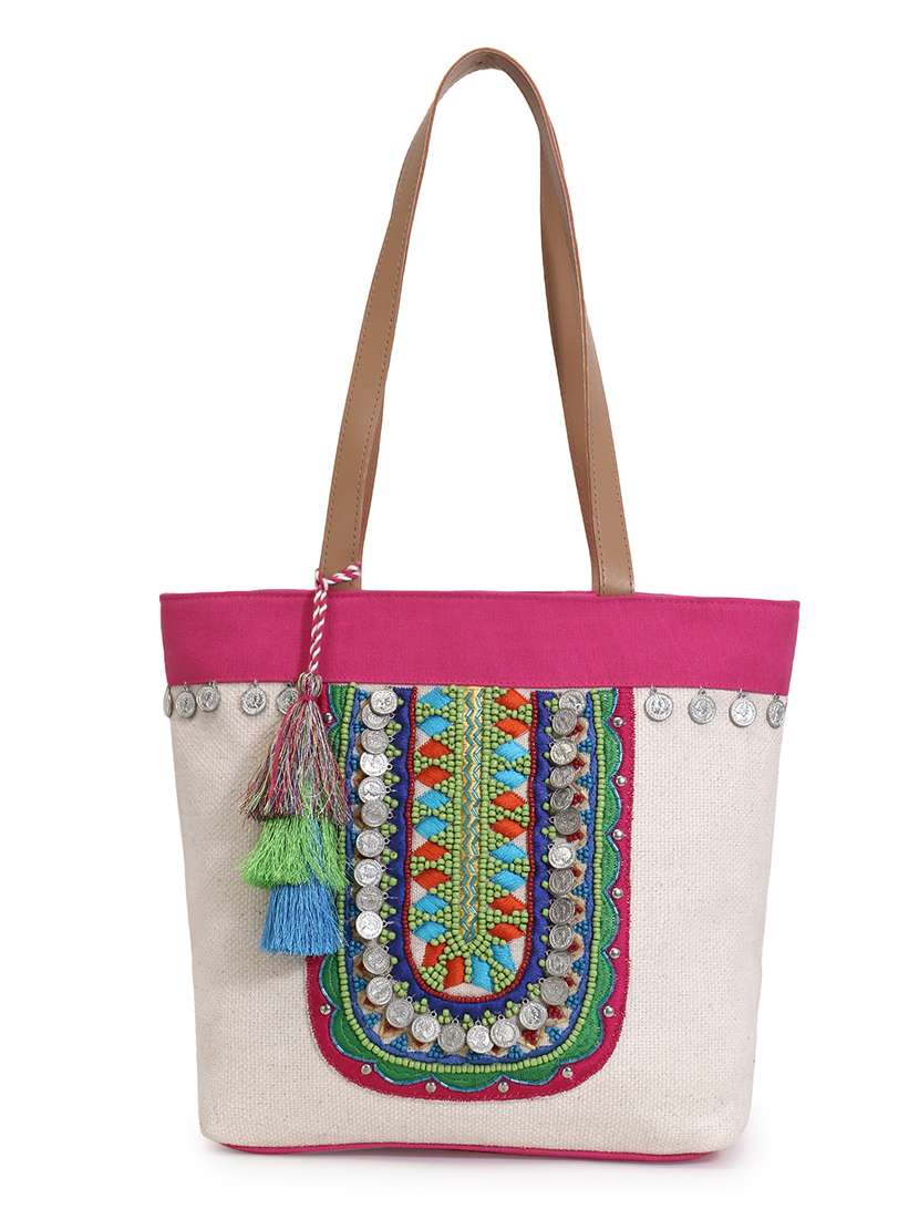 white embellished regular tote bag