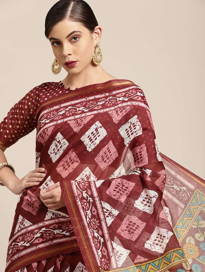 women's batik maroon colored saree - 18310347 -  Standard Image - 2
