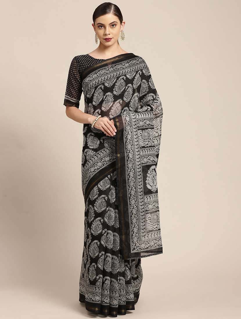 women's paisley black colored saree