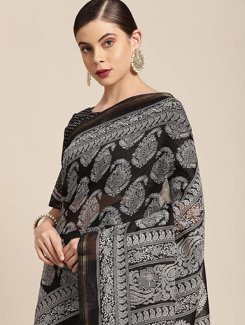 women's paisley black colored saree - 18310350 - Standard Image - 2