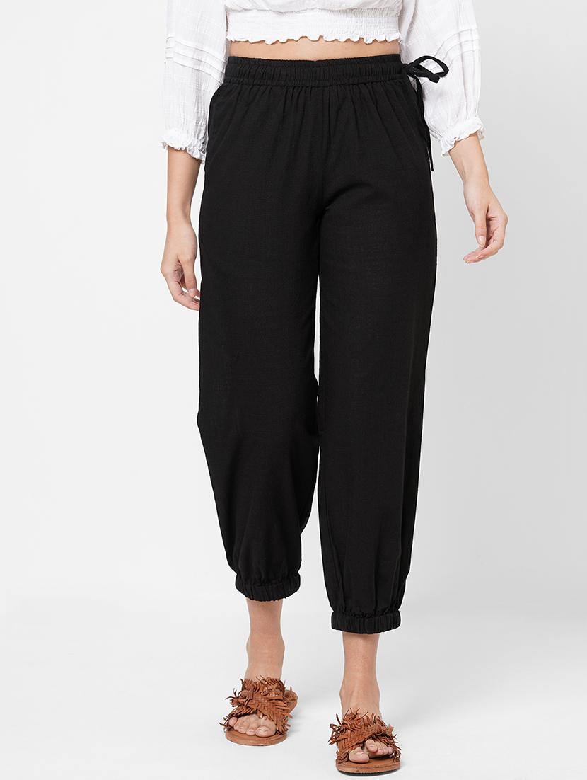 black solid ankle length jogger