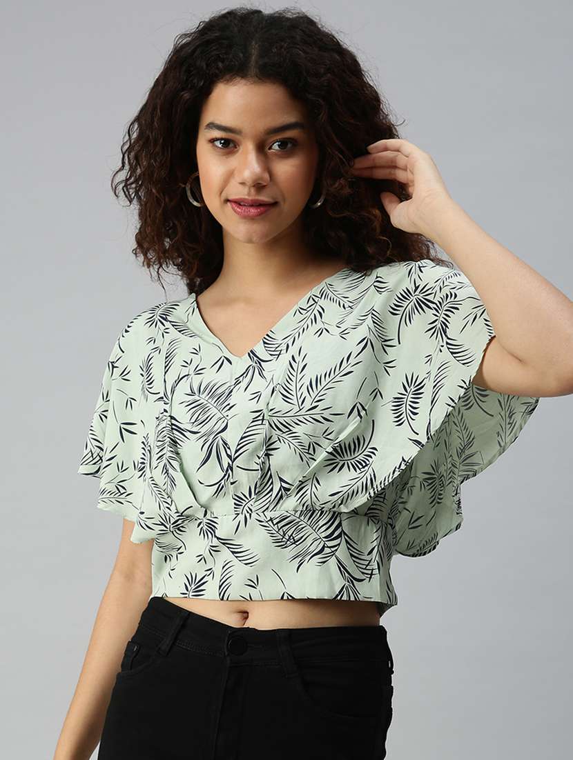 women's crop v neck top