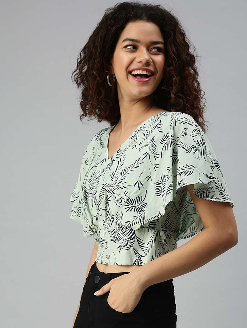 women's crop v neck top - 18310411 -  Standard Image - 2