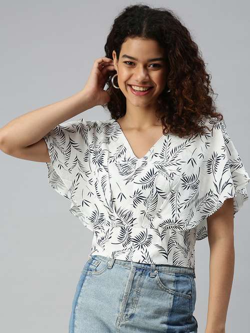 women's ruffle v neck top - 18310412 -  Standard Image - 0
