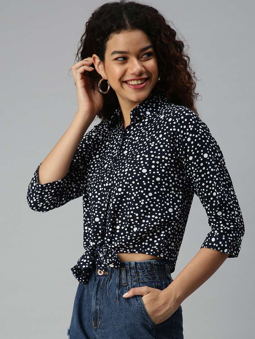 women's crop collared top