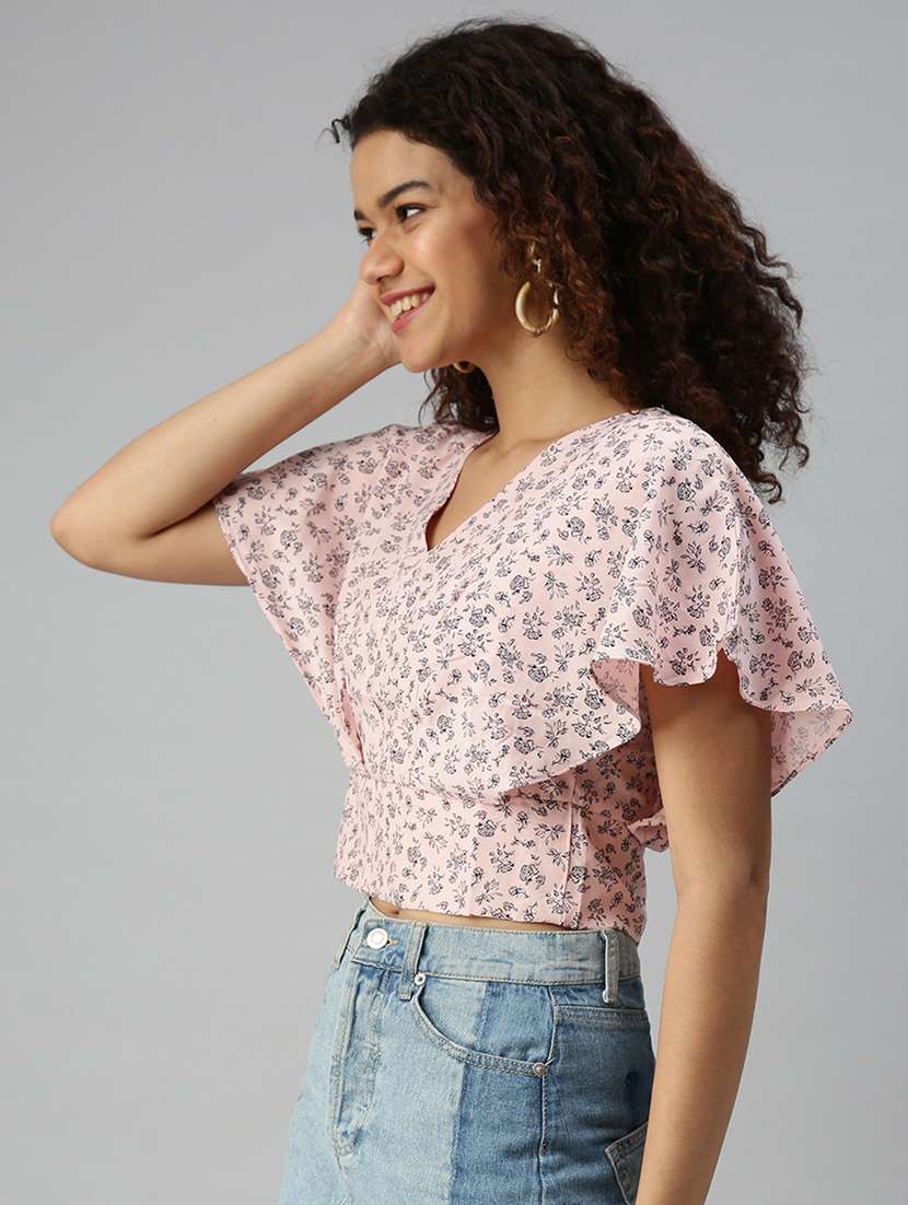 women's crop v neck top - 18310420 -  Standard Image - 2