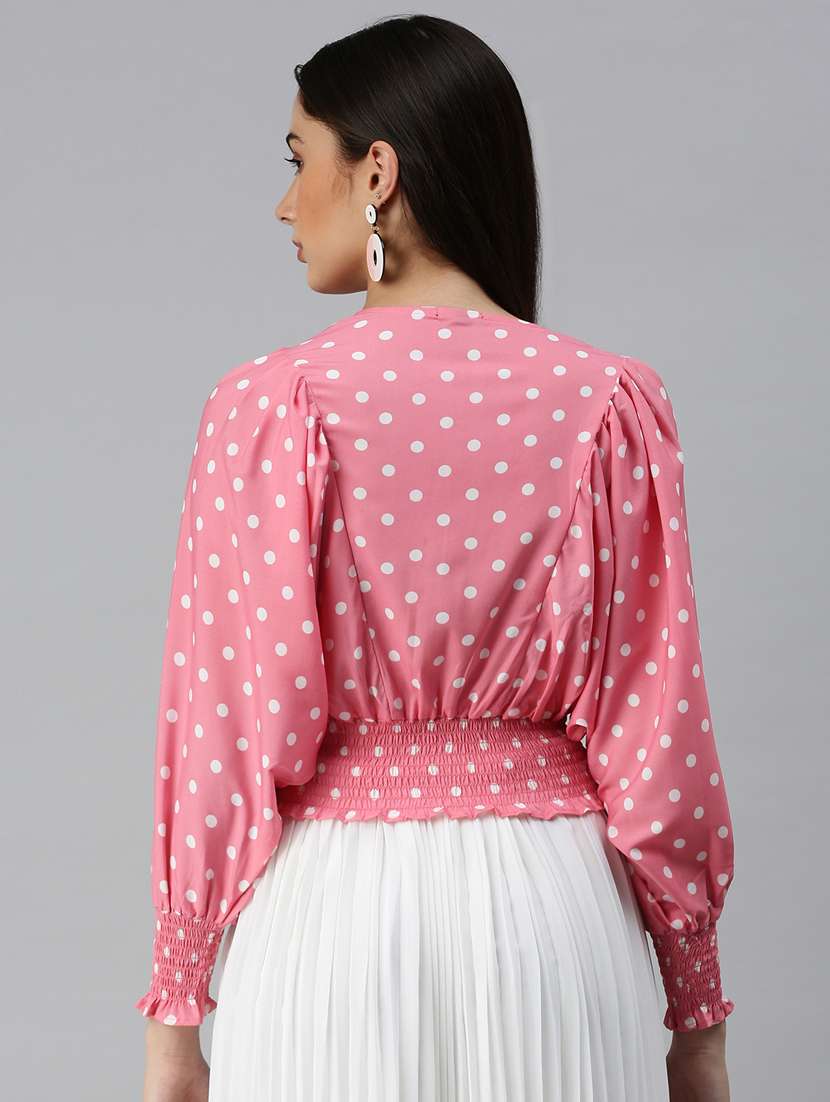 women polka doted puff sleeves blouson top - 18310422 -  Standard Image - 2
