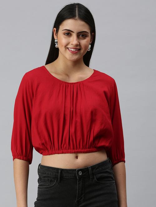 women's blouson round neck top - 18310467 -  Standard Image - 0