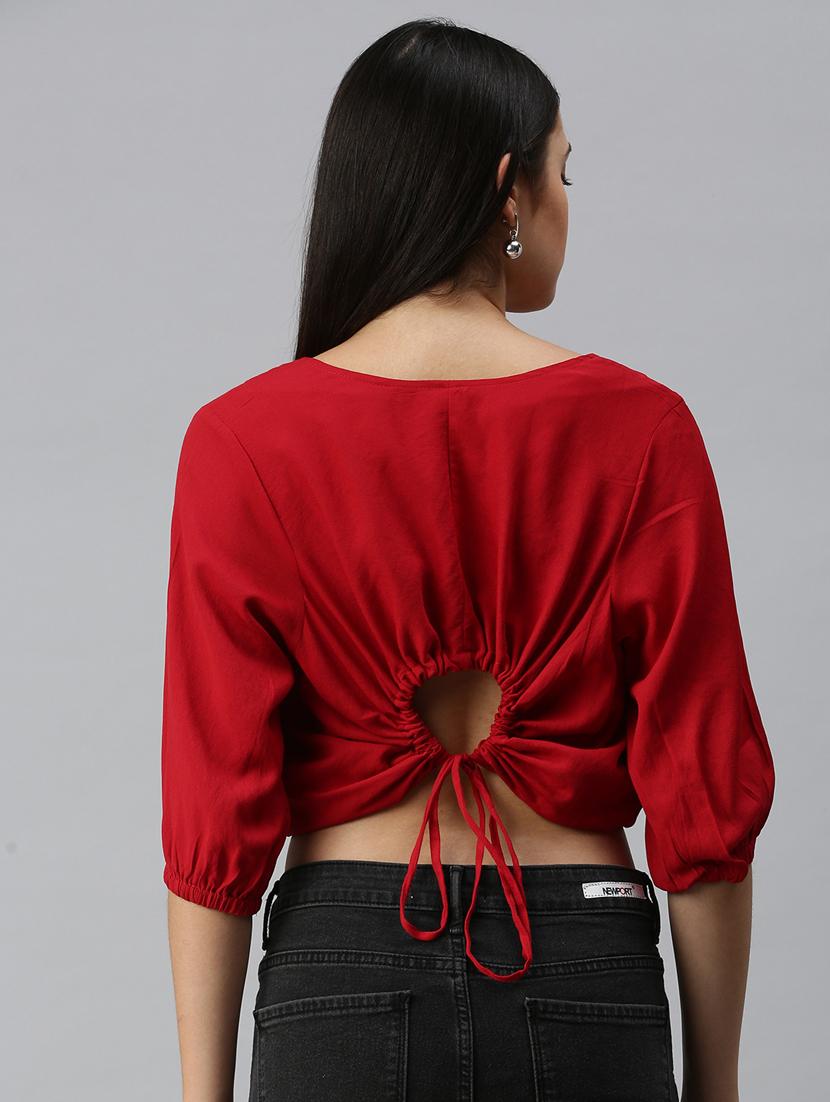 women's blouson round neck top - 18310467 - Standard Image - 2